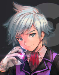  1boy holding holding_poke_ball kawacy male_focus poke_ball pokemon short_hair solo tsuwabuki_daigo white_hair 