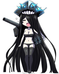  absurdly_long_hair abyssal_ship bikini black_bikini black_thighhighs blush breasts closed_eyes colored_skin commentary_request female full_body hair_over_one_eye hat kantai_collection large_breasts long_hair minarai navel open_mouth side-tie_bikini_bottom simple_background so-class_submarine solo swimsuit tears thighhighs turret very_long_hair white_background white_skin yawning 