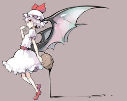  bat_wings blood commentary_request female hat hat_ribbon light_purple_hair partial_commentary red_eyes remilia_scarlet ribbon severed_head short_hair solo touhou wings yuugiri_(u-slash) 