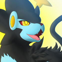  1:1 ambiguous_gender better_version_at_source felid feral fur generation_4_pokemon lion lonewolffl low_res luxray mammal nintendo open_mouth pantherine pokemon pokemon_(species) simple_background smile solo teeth tongue 