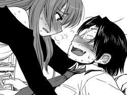 2boys alcohol beer beer_can blush breath can commentary_request drink_can drunk fudanshi genshiken glasses greyscale hato_kenjirou long_hair madarame_harunobu male_focus monochrome multiple_boys necktie oerba_yun_fang open_mouth otoko_no_ko sakaki_imasato sweat tears 