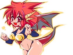  :d armor big_hair blush commentary_request cowboy_shot detached_sleeves dragon_girl dragon_half dragon_horns dragon_tail dragon_wings female horns long_hair mink_(dragon_half) mituna_y_(sa-po) open_mouth red_eyes red_hair smile solo tail wings 