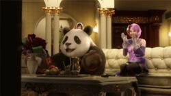  3d alisa_boskonovich animated animated clapping couch happy ling_xiaoyu panda_(tekken) sitting smile tekken tekken_blood_vengeance 