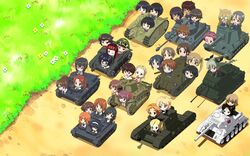  6+girls akiyama_yukari anchovy_(girls_und_panzer) anzio_military_uniform artist_request assam_(girls_und_panzer) blonde_hair blue_eyes blue_hair brown_eyes brown_hair caesar_(girls_und_panzer) carro_armato_p40 caterpillar_tracks char_b1 chibi churchill_(tank) darjeeling_(girls_und_panzer) dark-skinned_female dark_skin drill_hair emblem enter_enter_mission! erwin_(girls_und_panzer) girls_und_panzer gotou_moyoko grass hair_ribbon hairband hat highres hoshino_(girls_und_panzer) isobe_noriko isuzu_hana kadotani_anzu katyusha_(girls_und_panzer) kawanishi_shinobu kawashima_momo kondou_taeko konparu_nozomi koyama_yuzu long_hair m3_lee maruyama_saki medium_tank military military_uniform military_vehicle momogaa_(girls_und_panzer) monocle motor_vehicle multiple_girls nakajima_(girls_und_panzer) nekonyaa_(girls_und_panzer) nishizumi_miho nonna_(girls_und_panzer) ooarai_military_uniform ooarai_school_uniform oono_aya open_mouth orange_pekoe_(girls_und_panzer) oryou_(girls_und_panzer) panzer_iv panzerkampfwagen_38(t) parody peaked_cap piyotan_(girls_und_panzer) pravda_(emblem) pravda_military_uniform reizei_mako ribbon road saemonza_(girls_und_panzer) sakaguchi_karina sanada_clan_(emblem) sasaki_akebi sawa_azusa school_uniform short_hair smile sono_midoriko st._gloriana&#039;s_(emblem) st._gloriana&#039;s_school_uniform sturmgeschutz_iii style_parody suzuki_(girls_und_panzer) t-34 takebe_saori tank tiger_(p) tsuchiya_(girls_und_panzer) twin_drills twintails type_3_chi-nu type_89_i-gou uniform utsugi_yuuki yamagou_ayumi 