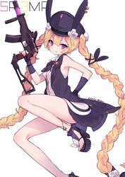  animal_ears animal_hat black_footwear black_gloves black_hat black_jacket black_neckwear black_ribbon black_skirt blonde_hair blush braid breasts character_name closed_mouth commentary dated dress_shirt elbow_gloves female fingerless_gloves girls&#039;_frontline gloves gun hair_between_eyes hair_ribbon hat head_tilt holding holding_gun holding_weapon jacket licking_lips long_hair looking_at_viewer mimelond name_connection object_namesake open_clothes open_jacket open_shirt platform_footwear platform_heels purple_eyes rabbit_ears rabbit_hat ribbon shirt sidelocks simple_background skirt sleeveless sleeveless_jacket sleeveless_shirt small_breasts smile solo sr-3mp sr-3mp_(girls&#039;_frontline) toenails tongue tongue_out twin_braids twintails twitter_username very_long_hair weapon white_background white_shirt 