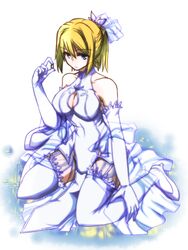  bare_shoulders blonde_hair breasts bride cleavage commentary_request dress elbow_gloves female garter_straps genderswap_(mtf) gloves green_eyes guilty_gear hair_ornament jewelry ky_kiske kyko large_breasts long_hair m.u.g.e.n ponytail ring rule_63 ryuuri_(aoithigo) shoes solo thighhighs wedding wedding_dress white_gloves white_thighhighs 