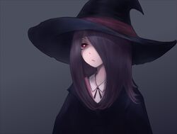  commentary english_commentary female hair_over_one_eye hat little_witch_academia md5_mismatch pale_skin rebyo self-upload simple_background solo sucy_manbavaran witch witch_hat 