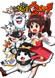  animalization ascot bow brown_eyes brown_hair camera character_request commentary_request detached_sleeves feline female fox furoshiki fusion ghost hair_tubes hairbow hakurei_reimu hat horns ibuki_suika jibanyan kakao_(noise-111) kirisame_marisa kodama_fumika komasan kyuubi_(youkai_watch) long_hair long_nose mini-hakkero multiple_tails necktie ofuda open_mouth parody pointy_ears purple_lips ribbon ritual_baton shameimaru_aya smile star_(symbol) style_parody tail tengu tengu_(youkai_watch) tokin_hat touhou toyosatomimi_no_miko traditional_youkai watch whisper_(youkai_watch) witch_hat yakumo_ran yakumo_yukari yamabushi_tengu youkai_(youkai_watch) youkai_watch 