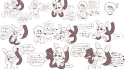  ambiguous_gender animatronic anthro avian better_version_at_source bib bird bow_tie breasts bubble_kitten17 canid canine chica_(fnaf) chicken dialogue ellipsis english_text exposed_endoskeleton female five_nights_at_freddy&#039;s five_nights_at_freddy&#039;s_2 fox fur galliform gallus_(genus) group machine mammal mangle_(fnaf) monochrome phasianid robot scottgames smile teeth text 