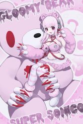  animal_ears animal_hands bear_ears boots bra breasts chains chest_harness claws cleavage collar cosplay ebae2006 fake_blood female gloomy_bear gloomy_bear_(cosplay) gloves harness headphones heart heart-shaped_pupils highres itazuraguma_no_gloomy large_breasts long_hair looking_at_viewer nitroplus o-ring paw_gloves pink_bra pink_collar pink_hair pink_skirt scene_fashion sidelocks skirt solo striped_clothes striped_thighhighs super_sonico symbol-shaped_pupils thighhighs tongue tongue_out underwear white_footwear 