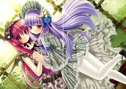  dress gap kino_(artist) kinokonomi koakuma lolita_fashion macchatei_koeda pantyhose patchouli_knowledge symmetrical_docking touhou 