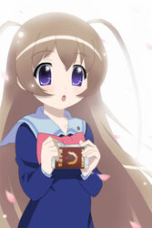  blue_eyes brown_hair gakuen_utopia_manabi_straight long_hair odori_momoha open_mouth school_uniform serafuku solo yn 