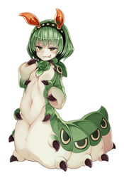  :3 :p antennae arthropod_girl blush brown_eyes caterpillar caterpillar_girl closed_mouth female flat_chest flower full_body green_flower green_hair green_rose greenworm_(monster_girl_encyclopedia) hairband human_head kenkou_cross licking_lips looking_at_viewer monster_girl monster_girl_encyclopedia naughty_face official_art photoshop_(medium) rose short_hair smile solo tongue tongue_out 