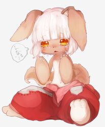  1other brown_eyes chikuwa222 crying furry made_in_abyss nanachi_(made_in_abyss) rabbit short_hair solo tears white_hair 