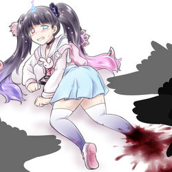  amputee black_hair blood commentary_request crawling dark_cutie female guro hicha_wynn long_hair magical_girl mahou_shoujo_ikusei_keikaku mahou_shoujo_ikusei_keikaku_aces nakano_sorami out_of_frame shadow tears thighhighs twintails 