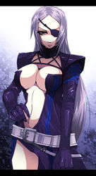  almira badass belt breasts eyepatch gloves large_breasts over_zenith plugsuit purple_hair 