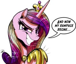  2015 alpha_channel bust_portrait crown equid equine evil_grin female feral friendship_is_magic gold_(metal) gray-day hair hasbro headgear hi_res horn looking_at_viewer mammal multicolored_hair my_little_pony mythological_creature mythological_equine mythology portrait princess_cadance_(mlp) purple_eyes purple_hair simple_background smile solo transparent_background unicorn 