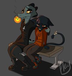  anthro bea_santello better_version_at_source cigarette clothing felid female hair half-closed_eyes mae_borowski mammal narrowed_eyes night_in_the_woods red_eyes reptile sad scalie sitting xplaysx 