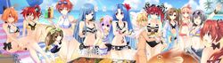  5pb_(neptunia) 6+girls :o ;d aged_down ahoge animal_hood ass bangle beach beach_chair beach_umbrella bell bikini black_eyes blonde_hair blue_hair boat bottle bow bowl bracelet breasts broccoli_(neptunia) brown_eyes brown_hair casual_one-piece_swimsuit cat_hair_ornament cave_(neptunia) chopsticks choujigen_game_neptune cleavage cloud collarbone compa corn cyberconnect2 dark-skinned_female dark_skin day drink dual_persona earrings eighth_note eyewear_on_head falcom_(neptunia) fish floral_print flower food frilled_bikini frills game_cg goggles goggles_on_head green_eyes grill hair_bell hair_bobbles hair_flower hair_ornament hair_ribbon hairband halterneck heart heart-shaped_eyewear highres holding holding_bottle hood hooded_jacket if_(neptunia) imageboard_desourced jacket jewelry lolicon long_hair mages. marvelousaql_(neptunia) meat medium_breasts mole mole_under_eye multicolored_hair multiple_girls mushroom musical_note musical_note-shaped_pupils navel necklace neptune_(neptunia) neptune_(series) non-web_source official_art one-piece_swimsuit one_eye_closed one_side_up open_mouth orange_eyes orange_hair outdoors outstretched_arm palm_tree purple_eyes purple_hair red_(neptunia) red_hair ribbon sailboat sausage school_swimsuit short_hair shorts siblings side-tie_bikini_bottom side_ponytail sisters sitting smile standing standing_on_one_leg swimsuit symbol-shaped_pupils tail tekken_(neptunia) time_paradox tongs tray treble_clef tree tsunako twintails two-tone_hair umbrella water watercraft white_hair 