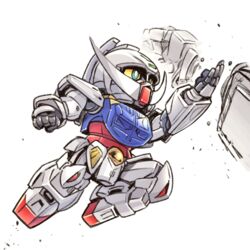  chop commentary_request full_body gundam highres ishiyumi mecha no_humans robot sd_gundam simple_background turn_a_gundam turn_a_gundam_(mobile_suit) white_background 