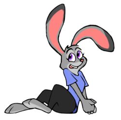  2018 anthro bernie-buddy bottomwear clothed clothing digital_media_(artwork) disney female fully_clothed fur grey_body grey_fur judy_hopps lagomorph leporid mammal open_mouth open_smile pants purple_eyes rabbit shirt simple_background smile solo t-shirt topwear white_background zootopia 