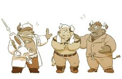  asterius_(tas) baku_hosamo bovid bovine cattle chibi clothing gyumao_(tas) horn lifewonders male mammal muscular muscular_male shennong_(tas) suit syringe tokyo_afterschool_summoners 