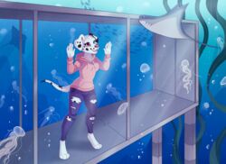  anthro black_body black_fur black_spots blue_eyes canid canine canis clothing cnidarian dalmatian domestic_dog female feral fish floppy_ears fur grey_body group heterochromia jellyfish large_group mammal marine markings medusozoan pink_eyes ray_(fish) spots spotted_body spotted_fur stingray strawberryneko underwater water white_body white_fur 