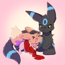  1:1 accessory black_body black_fur bow_ribbon bow_tie canid clothing daughter_(lore) duo eevee eeveelution excited father_(lore) father_and_child_(lore) father_and_daughter_(lore) female feral fur furgonomics generation_1_pokemon generation_2_pokemon gracie_(sweetcupcake) green_eyes hair_accessory hair_ribbon hairbow happy harucchi hi_res kurai_(kuraibre) male mammal nintendo onesie parent_(lore) parent_and_child_(lore) parent_and_daughter_(lore) pokemon pokemon_(species) ribbons scarf shiny_pokemon smile tail tail_accessory tail_bow tail_ribbon umbreon 