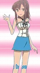  2012 :d aoyama_nanami bare_arms bare_legs blue_skirt brown_hair casual female female game_cg happy high_ponytail jewelry legs long_hair necklace open_mouth ponytail sakura-sou_no_pet_na_kanojo skirt smile solo stepping_hanon very_long_hair waving yellow_eyes 