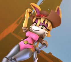  3d_(artwork) anthro archie_comics breasts bunnie_rabbot cleavage clothed clothing cowboy_hat curvy_figure digital_media_(artwork) female hat headgear headwear jacket lagomorph leather leather_clothing leather_jacket leather_topwear leporid mammal rabbit rotalice2 sega sheriff_badge sonic_the_hedgehog_(archie) sonic_the_hedgehog_(comics) sonic_the_hedgehog_(series) source_filmmaker_(artwork) topwear 