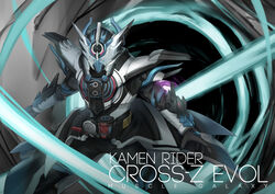  1boy absurdres alternate_costume armor black_hole build_driver character_name commentary_request compound_eyes cross-z_evol dragon driver_(kamen_rider) english_text finishing_move highres jiuri_jiuhao kamen_rider kamen_rider_build_(series) kamen_rider_cross-z long_coat male_focus muscle_galaxy_fullbottle open_hands rider_belt science_fiction solo space 