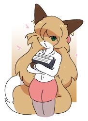  2024 anthro averi_(fiddleafox) brown_body brown_fur canid canine clothing digital_media_(artwork) dipstick_tail female female_anthro fox fur gloves_(marking) guzzlord420 hair mammal markings nintendo pokemon red_fox simple_background solo standing tail tail_markings true_fox white_body white_fur 