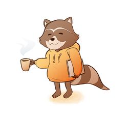  2018 anthro beepingbeepster beverage chillhop chillhop_raccoon closed_eyes clothing coffee hoodie humanoid_hands male mammal markings procyonid raccoon ring_(marking) ringed_tail simple_background solo striped_markings striped_tail stripes tail tail_markings topwear white_background 