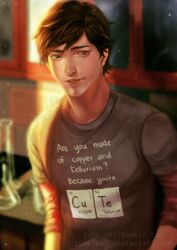  1boy alone brown_eyes brown_hair cabinet classroom evening indoors life_is_strange male_focus shirt solo warren_graham 