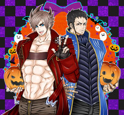  2boys black_hair blonde_hair blue_eyes brown_eyes dante_(cosplay) devil_may_cry emise halloween lars_alexandersson multiple_boys scar stubble tekken tekken_6 tougou_(tekken) vergil_(cosplay) 