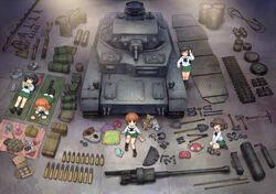  5girls :d ahoge akiyama_yukari armor axe backpack bag black_hair black_socks black_thighhighs blush bolt_cutters book brown_eyes brown_hair bullet caterpillar_tracks cellphone closed_eyes commentary_request crate drum_(container) equipment_layout floor gas_can girls_und_panzer gun hairband hammer headphones isuzu_hana jerry_can knolling loafers long_hair looking_at_viewer lying mat military military_vehicle motor_vehicle multiple_girls nishizumi_miho on_back ooarai_school_uniform open_mouth orange_hair panzer_iv phone pickaxe picnic_basket pillow reizei_mako sankuma school_uniform serafuku shoes short_hair shovel sitting skirt slippers smile socks stuffed_animal stuffed_toy takebe_saori tank tank_shell tank_turret teddy_bear thighhighs tissue_box weapon 