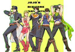  5boys bad_id bad_pixiv_id battle_tendency black_hair blonde_hair blue_hair brown_hair chains commentary_request cosplay costume_switch diamond_wa_kudakenai fingerless_gloves gakuran giorno_giovanna gloves hat higashikata_josuke higashikata_josuke&#039;s_pose_(jojo) higashikata_josuke_(cosplay) hydroball jojo_no_kimyou_na_bouken jojo_pose jonathan_joestar jonathan_joestar&#039;s_pose_(jojo) jonathan_joestar_(cosplay) joseph_joestar joseph_joestar&#039;s_pose_(jojo) joseph_joestar_(young) joseph_joestar_(young)_(cosplay) kujo_jolyne kujo_jolyne_(cosplay) kujo_jotaro kujo_jotaro_(cosplay) long_coat midriff multiple_boys phantom_blood pompadour scarf school_uniform standing stardust_crusaders stone_ocean vento_aureo 