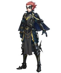  1boy arm_guards armor armored_boots black_armor black_capelet boots breastplate cape capelet commentary_request elbow_pads fire_emblem fire_emblem_awakening fire_emblem_heroes full_body gerome_(fire_emblem) gloves highres indesign long_sleeves male_focus mask official_art pants pauldrons pelvic_curtain puffy_sleeves red_hair shoulder_armor solo standing striped transparent_background vambraces vertical_stripes 