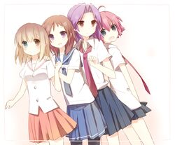  4girls bad_id bad_pixiv_id blonde_hair brown_hair fukuji_mihoko heterochromia kajiki_yumi kanbara_satomi kazekoshi_school_uniform kiyosumi_school_uniform mondo_pop multiple_girls necktie pantyhose pink_hair pleated_skirt purple_hair saki_(manga) school_uniform serafuku short_hair skirt takei_hisa tsuruga_school_uniform 