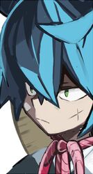  1boy bad_id bad_pixiv_id blue_hair green_eyes hat hidakarumen male_focus portrait sayo_samonji simple_background solo touken_ranbu white_background 