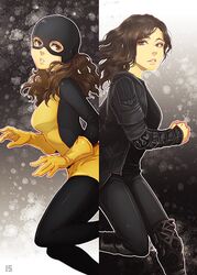  2girls animification bad_id bad_pixiv_id brown_hair casual dual_persona iduhara_jugo jacket kitty_pryde long_hair marvel multiple_girls shadowcat wavy_hair x-men 