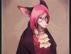  anthro bat clothing cravat crystal detective eye_patch eyewear female fur hair looking_at_viewer mammal nyxis pink_body pink_fur pink_hair purple_eyes revenantnoir smile solo uniform 