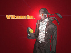  1boy bandage bandana bottle coat fingerless_gloves hank_j._wimbleton madness_combat open_clothes sunglasses 