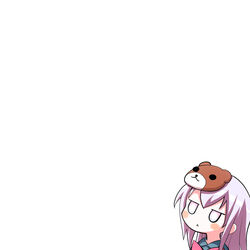  :&lt; bear_mask blush_stickers bow chibi commentary_request expressionless female hata_no_kokoro jitome kiira long_hair mask mouth_mask photoshop_(medium) pink_eyes pink_hair shirt simple_background solo touhou upper_body very_long_hair white_background 