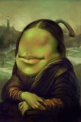  absurd_res avoid_posting biting_pear_of_salamanca black_hair clothing duo elemental_creature eyeless female flora_fauna food food_creature fruit giraffe giraffid hair hi_res inspired_by_formal_art leonardo_da_vinci lighthouse lips living_fruit mammal mona_lisa_(artwork) not_furry parody pear plant smile solo_focus thick_lips turnipberry water 