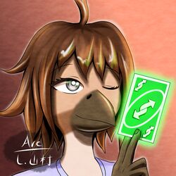  anthro arc_rose avian beak bird blind digital_drawing_(artwork) digital_media_(artwork) disability female headshot_portrait icon portrait uno uno_reverse_card vanilla_(arcrose) 