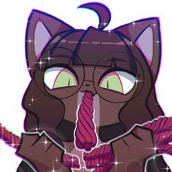  1:1 anonymous_artist anthro digital_media_(artwork) domestic_cat eyewear felid feline felis female fur glasses hair hi_res looking_at_viewer mammal minna_(beheleaf) simple_background smile solo 