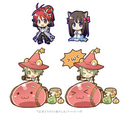  &gt;_&lt; 2boys :3 animal_ears antenna_hair arch_bishop_(ragnarok_online) bandaid black_bodysuit black_footwear black_gloves black_pants blue_dress blush bodysuit bow brown_eyes brown_gloves brown_hair cat_ears chains chibi closed_eyes closed_mouth coat commentary_request cross crown dress drops_(ragnarok_online) female full_body gloves green_hair grey_coat hairbow hat hat_ornament juliet_sleeves long_sleeves looking_at_viewer mastering multiple_boys open_mouth pants pink_bow poporing puffy_sleeves pullcart purple_eyes ragnarok_online red_hair red_headwear riding sash seiza shirt shoes short_hair simple_background sitting sleeveless sleeveless_shirt slime_(creature) smile star_(symbol) star_hat_ornament super_novice_(ragnarok_online) thighhighs tsuki_miso two-tone_dress warlock_(ragnarok_online) white_background white_dress white_legwear white_shirt witch_hat yellow_sash 