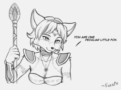  accessory anthro armor bra bracers canid canine clothing female fox foxero hair jewelry krystal_(star_fox) mammal markings monochrome necklace nintendo solo staff star_fox tattoo tribal underwear 