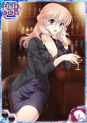  black_dress blonde_hair breasts cleavage dress female jewelry large_breasts long_hair looking_at_viewer muvluv muvluv_alternative muvluv_total_eclipse sharon_heim smile 